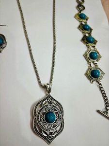Turquoise Oxidised Jewellery Set