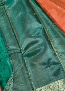 Vibrant Orange &amp; Green Saree with Gold Border