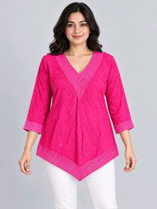 Stylish Pink Kurta with Lace Detail