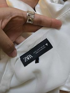 zara white satin halter neck dress