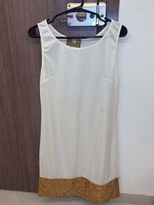 Elegant White & Gold Sequin Dress