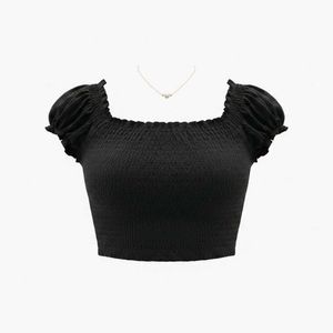 Chic Black Smocked Square Neck Crop Top
