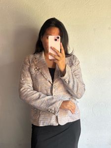 Chic Tweed Blazer with Pearl Accents