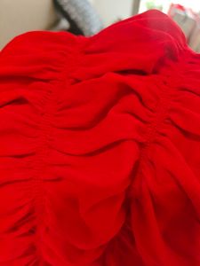 red gathered mini skirt cum tube top