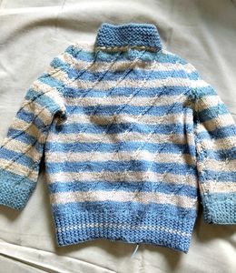 Hand-Knitted Baby Cardigan Blue Striped Sweater 💙