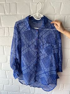 Blue See Through Casual Shirt(with Inner)