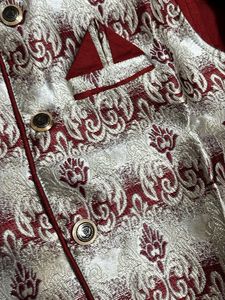 Boys' Festive red Kurta Set with nehru jacket