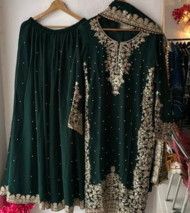 Elegant Red Embroidered kurta plazzo and dupatta S