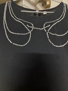 Black Embellished Short Sleeve Top