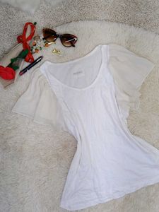 Chic White Top with Sheer Sleeves