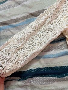 Off-White Cotton Kurti with Lace Sleeves