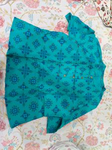 Teal Blue Printed kurti for women