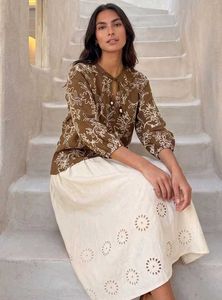Brown Floral Tie-Neck Blouse