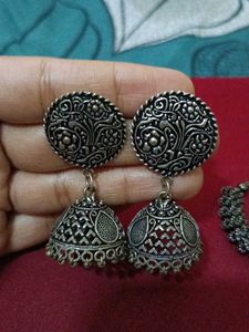 Bohemian Oxidized Silver Jhumka Earrings combo Set