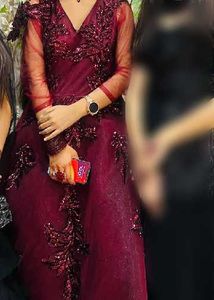 Elegant Maroon Embroidered Gown