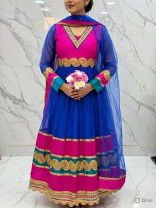 Vibrant Blue and Pink Anarkali 3pc set