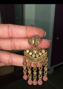 Elegant Gold &amp; Peach Dangle Earrings