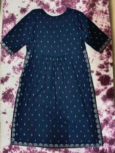 Navy Blue Nayra Cut Embroidered Kurti