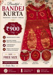 Elegant Red Bandhani Kurta 💃💃