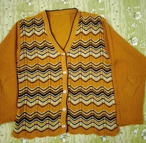 Mustard Yellow Knitted Cardigan Sweater