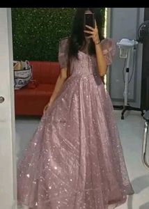 Sparkly Pink Gown with Puff Sleeves