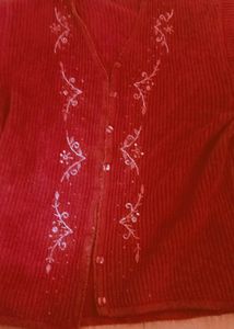 Embroidered Red Cardigan