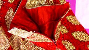 Red &amp; Gold Embroidered Lehenga Choli