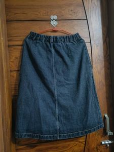 Charcoal Denim Button-Front Midi Skirt