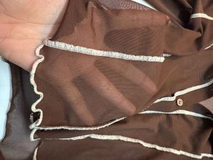 Brown Sheer Button-Up Top
