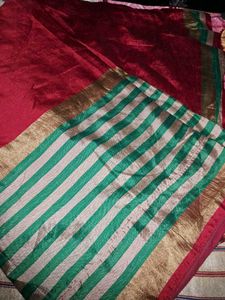 Beautiful Red Saree with Striped Border