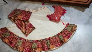 Beautiful Off-White &amp; Pink Patchwork Chaniya Choli