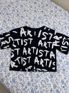 Trendy Black &amp; White "ARTIST" Printed Stretchy Cro