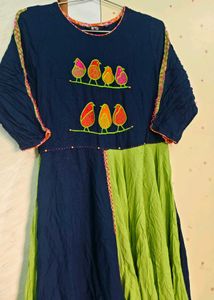Designed frilled Bird Embroidered Kurta 💙💚