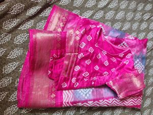 Vibrant Pink Silk Saree with Blouse