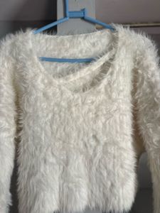 Fluffy White Cropped Sweater