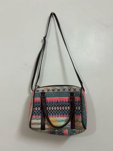 Multicolor Woven Structured Sling Bag
