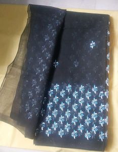 Blue Floral Print Cotton Saree