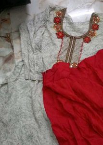 Embellished Kurta Set with Red Palazzo