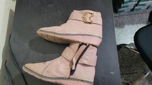 Fancy Winter Wear Pink Woman Boots In Velvet  Mate