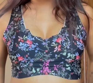 Floral Crop Top &amp; Black Velvet Skirt Set (XS Size)