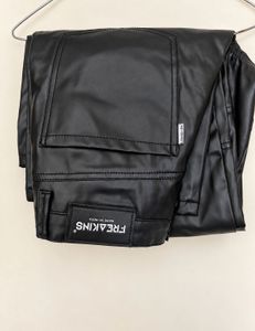 Black Faux Leather Cargo Pants