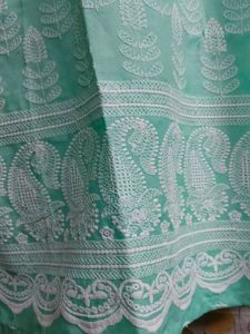 Aqua Blue short Kurta with White Embroidery