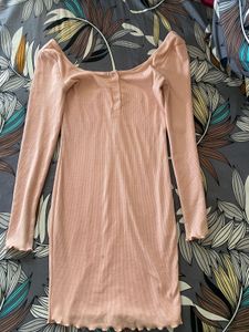 Soft Pink Ribbed Long Sleeve Mini Dress