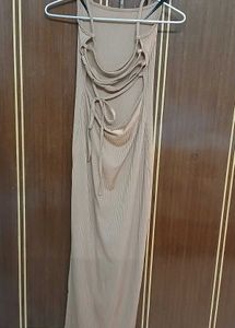 Tie Up Backless Midi Dress with High Slit