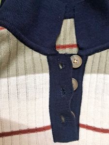 Striped Polo Neck Knit Top