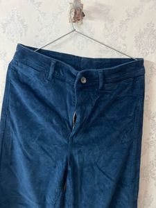 Blue Corduroy Wide-Leg Pants