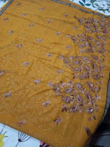 Elegant Yellow Embellished Saree