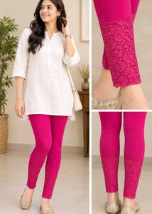 Vibrant Pink Lace Trim Leggings