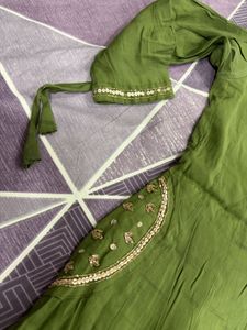 Beautiful Olive hand embroidered Green Kurta set