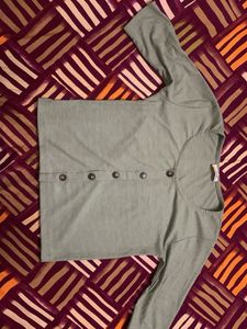 Green Button-Up Long Sleeve Top